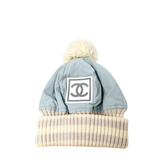 CHANEL Sport Vintage Coco Mark Logo Knit Beanie Winter Ski Hat #M Blue [105001] - Picture 6 of 13